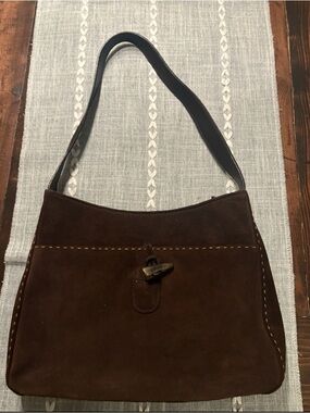 Vintage Y2K Lauren Ralph Lauren Brown Suede & Leather Shoulder Purse Big Stitch